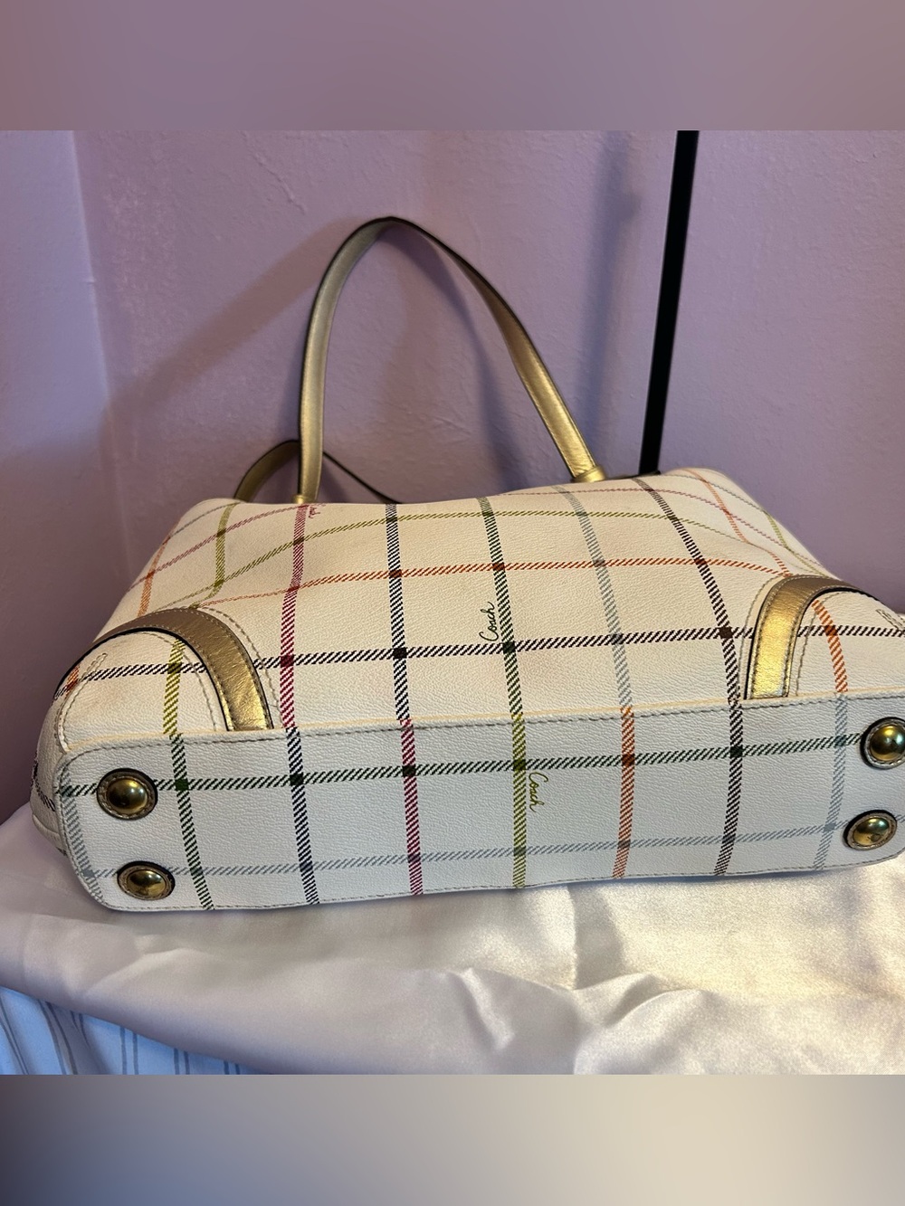 Coach Heritage Tattersall Signature Plaid Bag w/Gold Trim & Accents w/hang tag - Picture 5 of 8